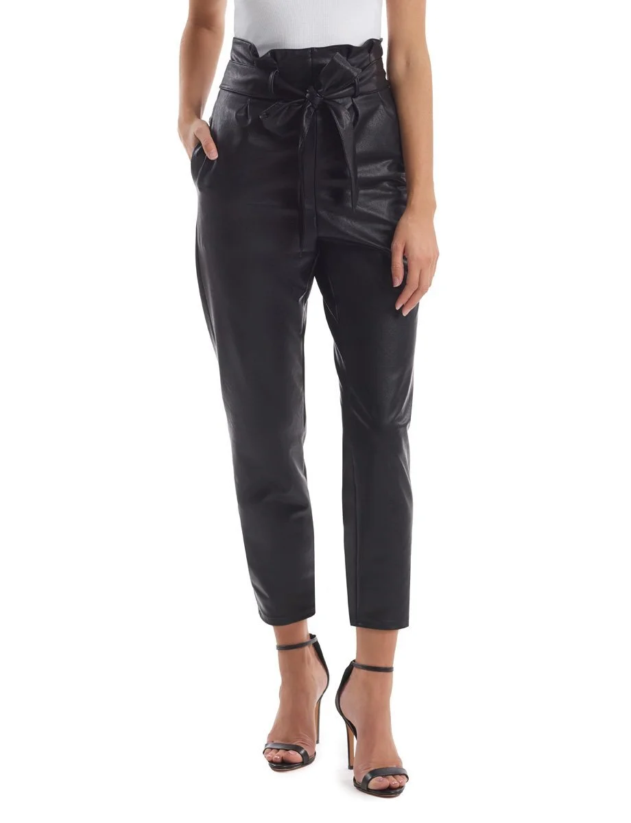 Leather paperbag cheap waist trousers